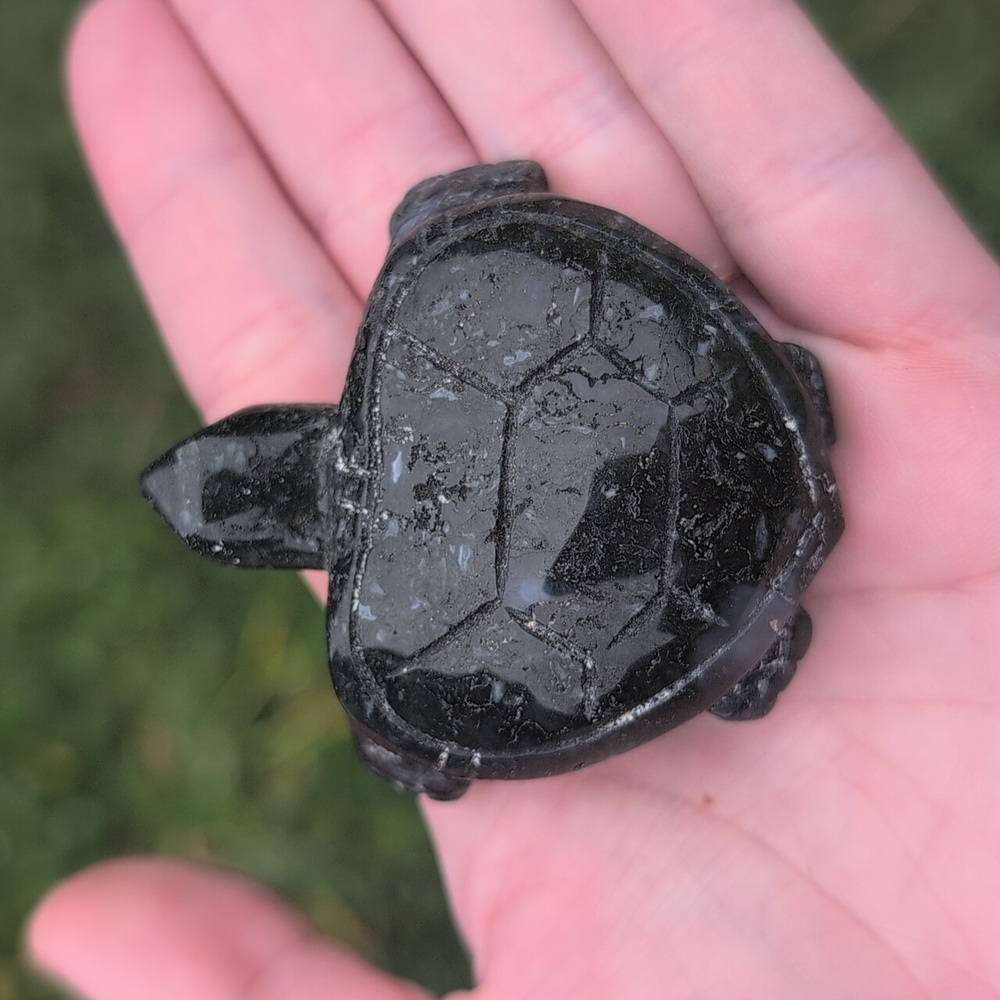 Moss Agate Turtle Gemstone Carving - Picture 2 of 5